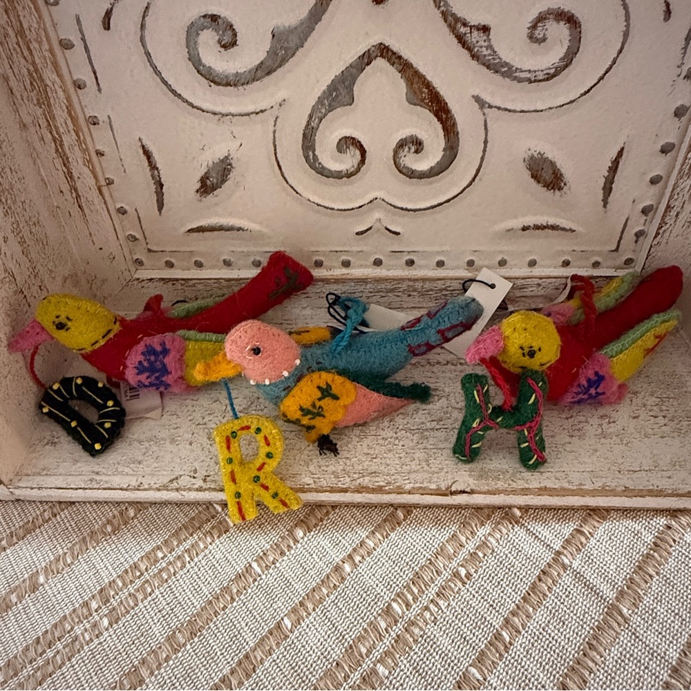 Colorful Wool Bird Alphabet Ornaments